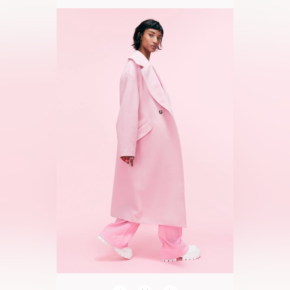 Pink Double Breasted Long Wool Coat